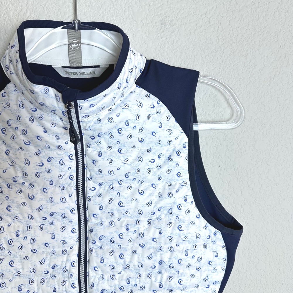 Peter Millar Women's Paisley Quilted Performance Vest Navy White Size S Golf‎